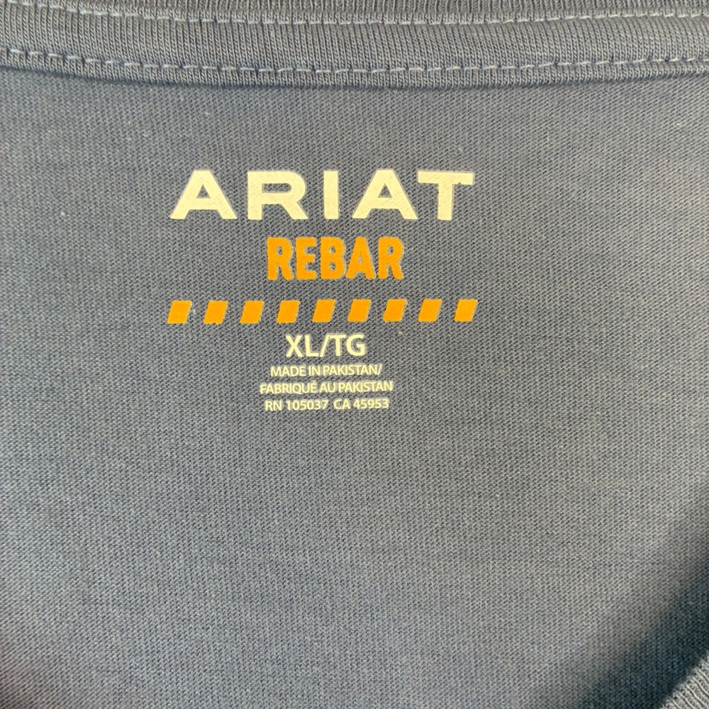 Ariat‎ Rebar Work T-Shirt Mens XL Blue Long Sleeve V-Neck Cotton Strong Graphic - Picture 3 of 9